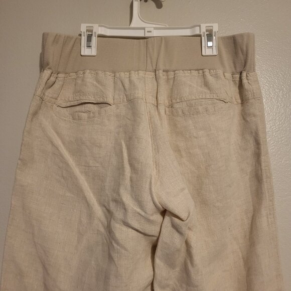ALLEN ALLEN elastic stretch waist lightweight linen wide leg pants Medium Beige - Picture 7 of 9